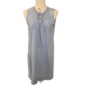 Maeve Denim Sleeveless Dress with Pockets, XS